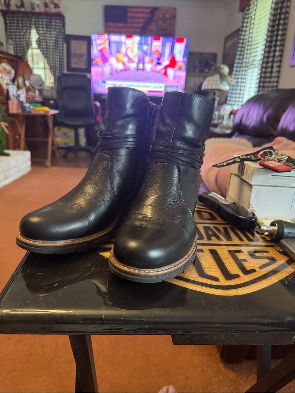 PIKOLINOS Black Leather Ankle Boots with Tan Label